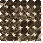 Emperador Dark Oro Marble Octagon Mosaic w/ C. Marfil Dots Mosaic Polished-American Stone