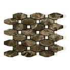 Emperador Dark Oro Marble Octave (Long Octagon) w/ C. Marfil Mosaic Polished-American Stone