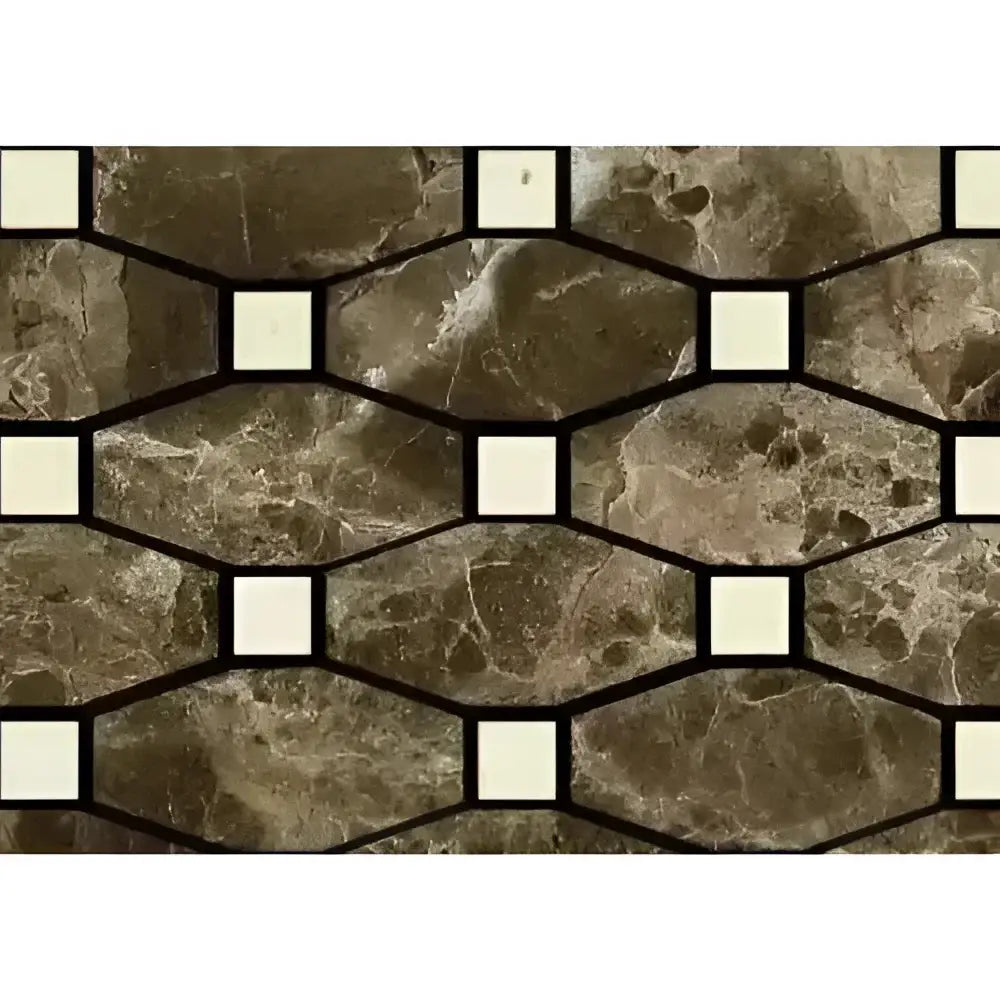 Emperador Dark Oro Marble Octave (Long Octagon) w/ C. Marfil Mosaic Polished-American Stone