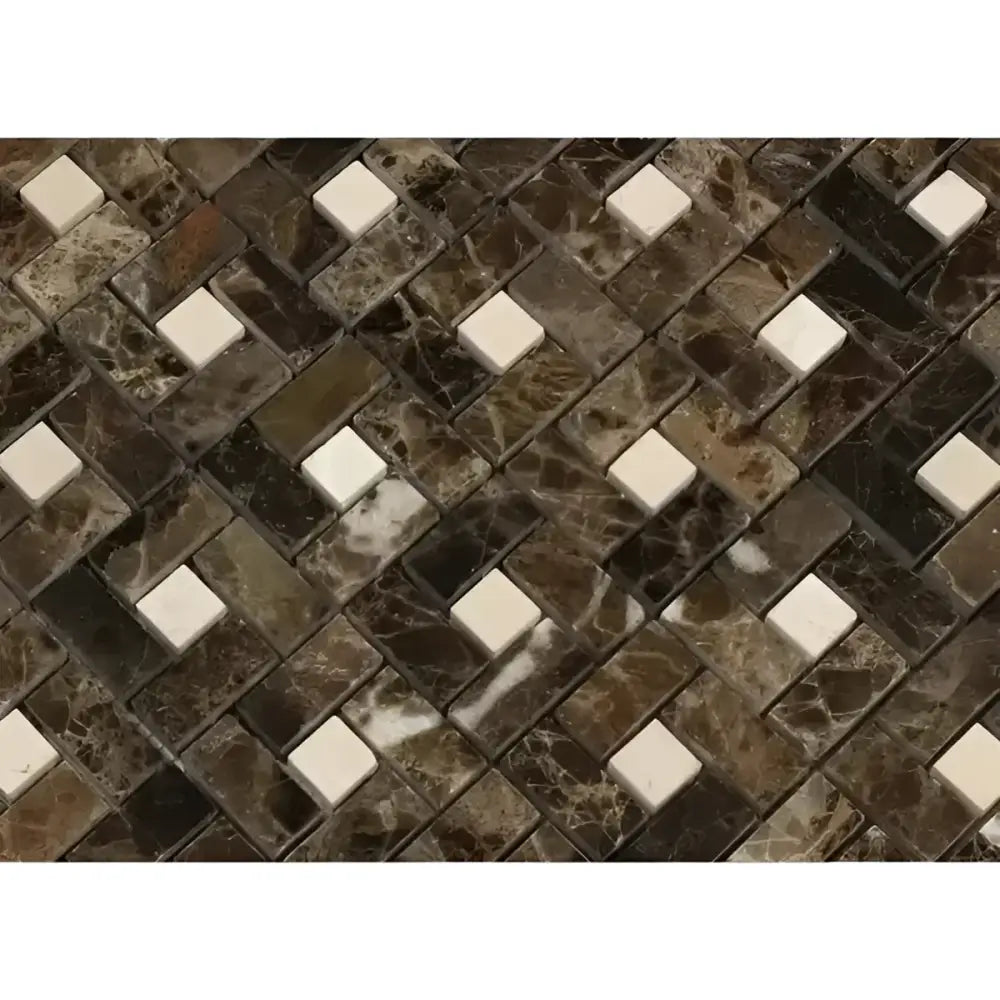 Emperador Dark Oro Marble Pinwheel (Mini) w/ C. Marfil Dots Mosaic Polished-American Stone