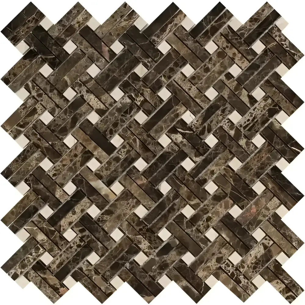 Emperador Dark Oro Marble Stanza w/ C. Marfil Dots Mosaic Polished-American Stone