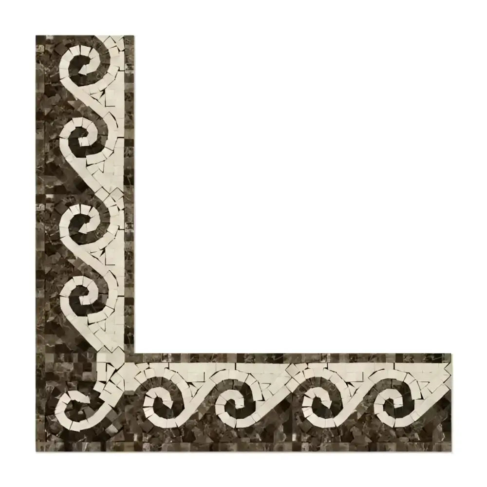Emperador Dark Oro Marble Wave Border Corner (Emp. Dark+C. Marfil) Polished-American Stone