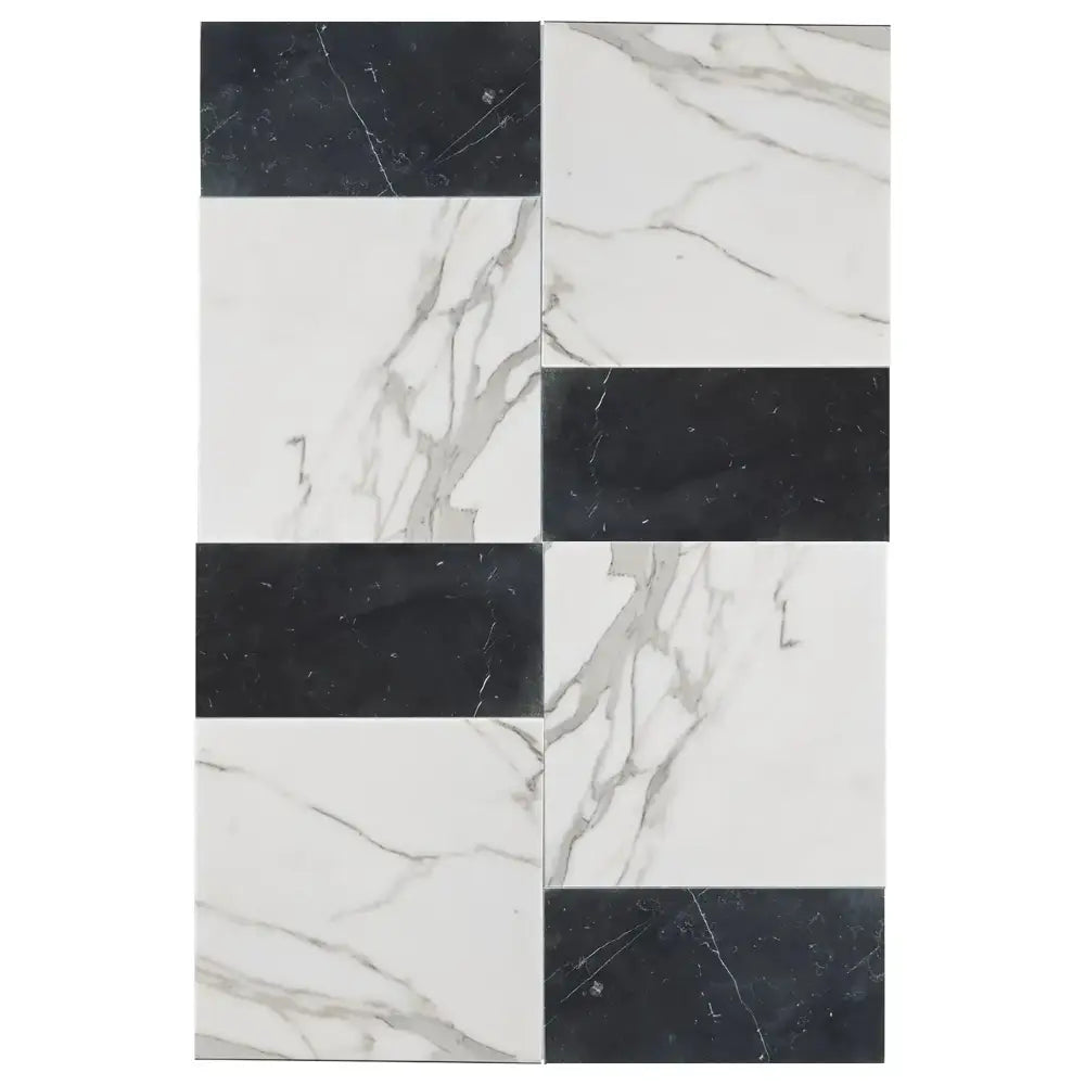Modena in Calacatta Gold 12X12 and Nero Marquina Prestige 6X12 Set-American Stone