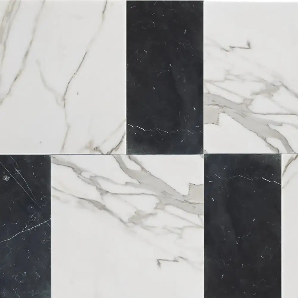 Modena in Calacatta Gold 12X12 and Nero Marquina Prestige 6X12 Set-American Stone