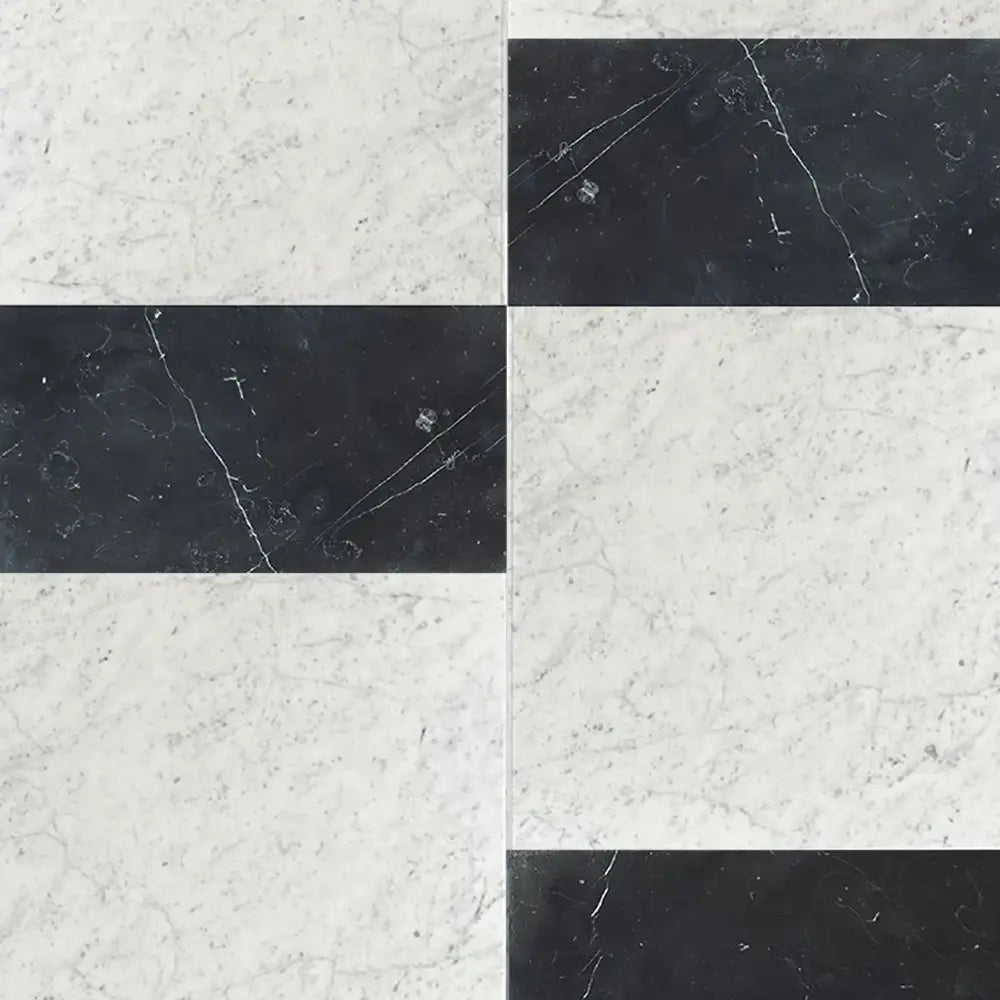 Modena in Carrara White Royale 12X12 and Nero Marquina Prestige 6X12 Set-American Stone