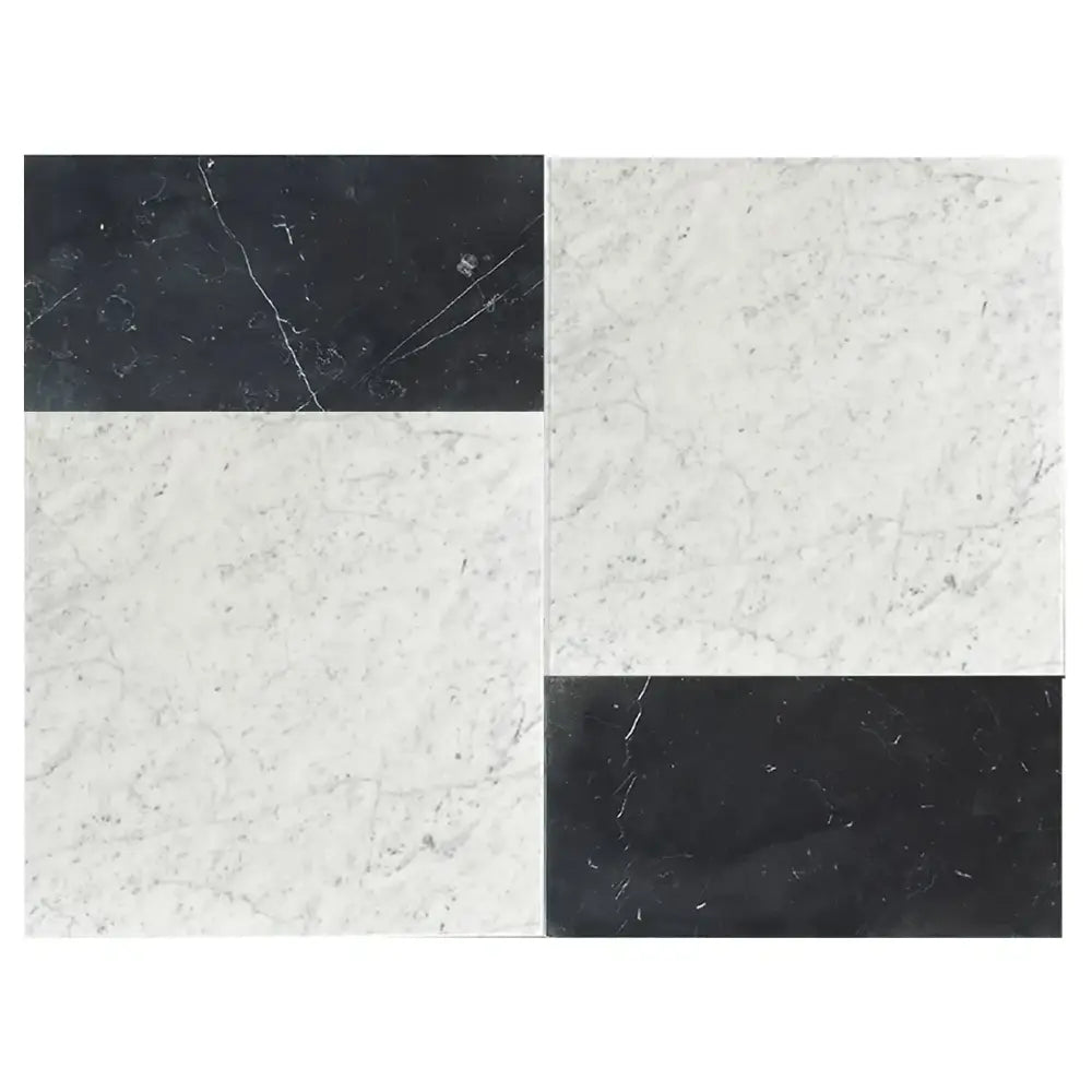 Modena in Carrara White Royale 12X12 and Nero Marquina Prestige 6X12 Set-American Stone