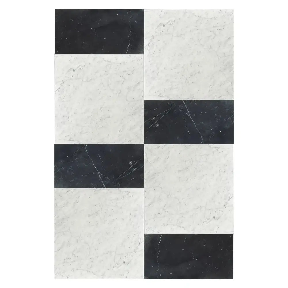 Modena in Carrara White Royale 12X12 and Nero Marquina Prestige 6X12 Set-American Stone