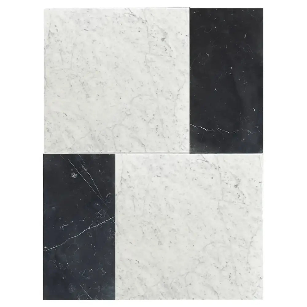 Modena in Carrara White Royale 12X12 and Nero Marquina Prestige 6X12 Set-American Stone