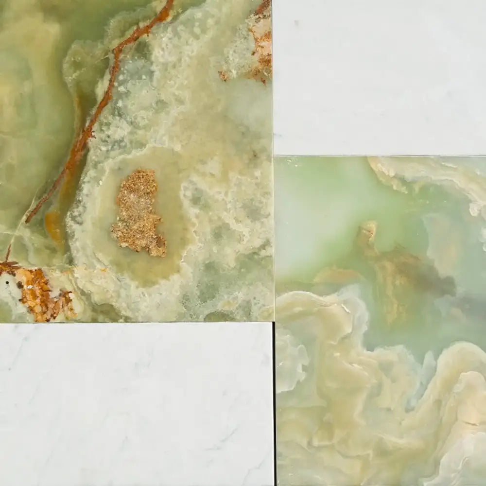 Modena in Green Onyx 12X12 and Carrara White Royale 6X12 Set-American Stone
