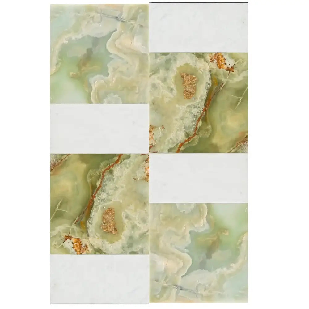 Modena in Green Onyx 12X12 and Carrara White Royale 6X12 Set-American Stone