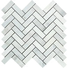 Oriental White Aurora / Asian Statuary 1X3 Herringbone Marble Mosaic-American Stone
