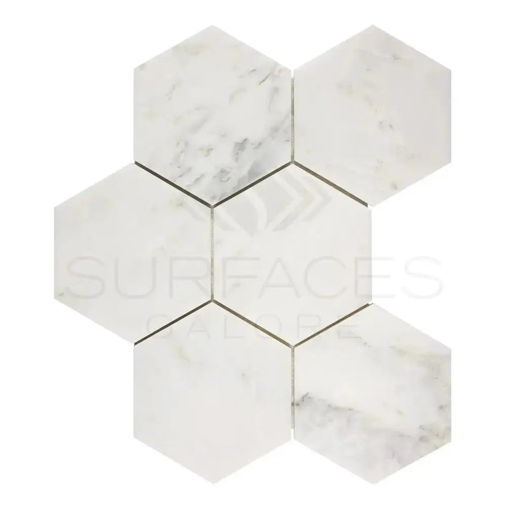 Oriental White Aurora / Asian Statuary 5" Hexagon Marble Mosaic-American Stone