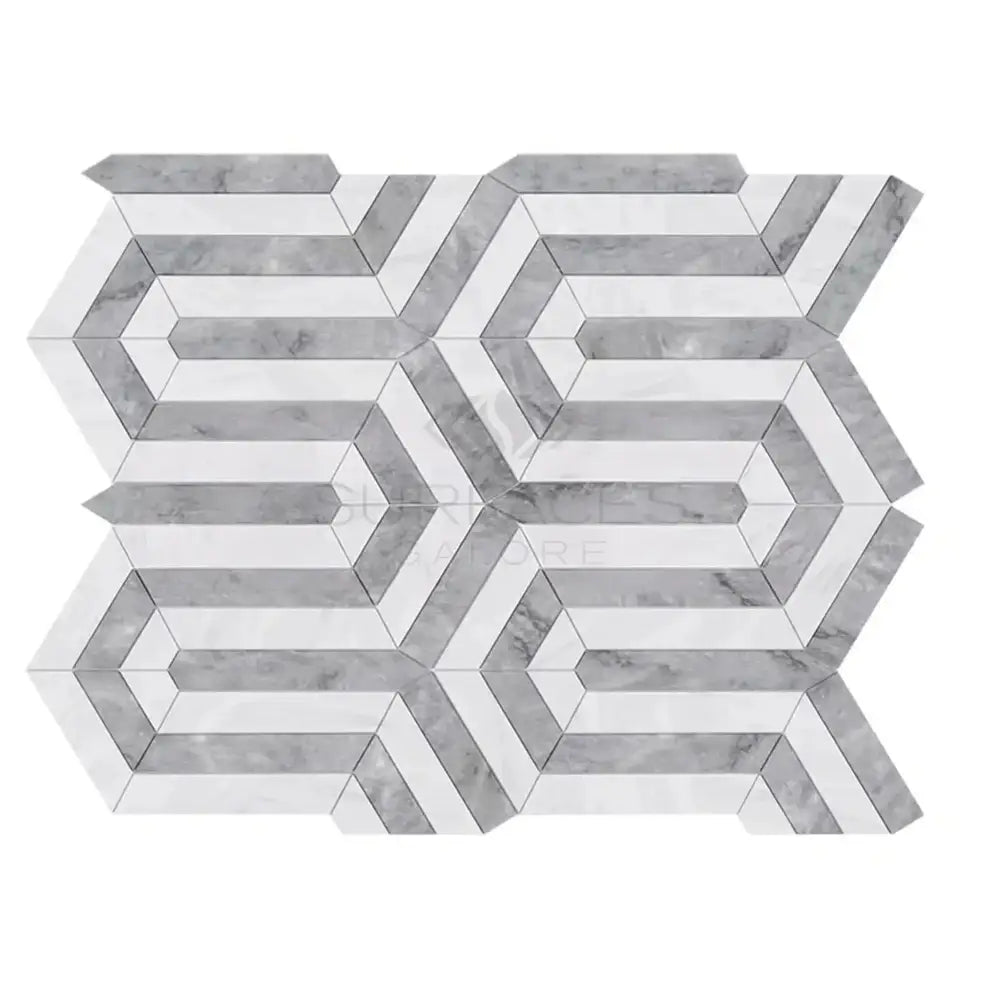 Oriental White Aurora / Asian Statuary Berlinetta Design w/Blue-Gray Marble Mosaic-American Stone