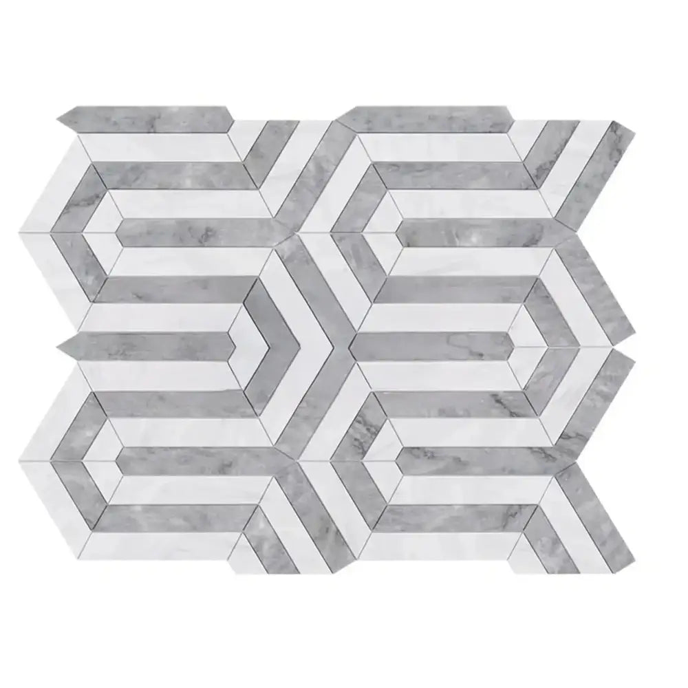 Oriental White Aurora / Asian Statuary Berlinetta Design w/Blue-Gray Marble Mosaic-American Stone