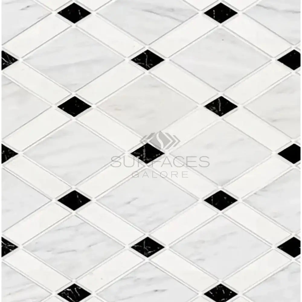 Oriental White Aurora / Asian Statuary Lattice (Thassos/Oriental White Aurora White Aurora/Black) Marble Mosaic-American Stone