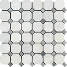 Oriental White Aurora / Asian Statuary Octagon Mosaic - w/Blue-Gray Marble Mosaic-American Stone