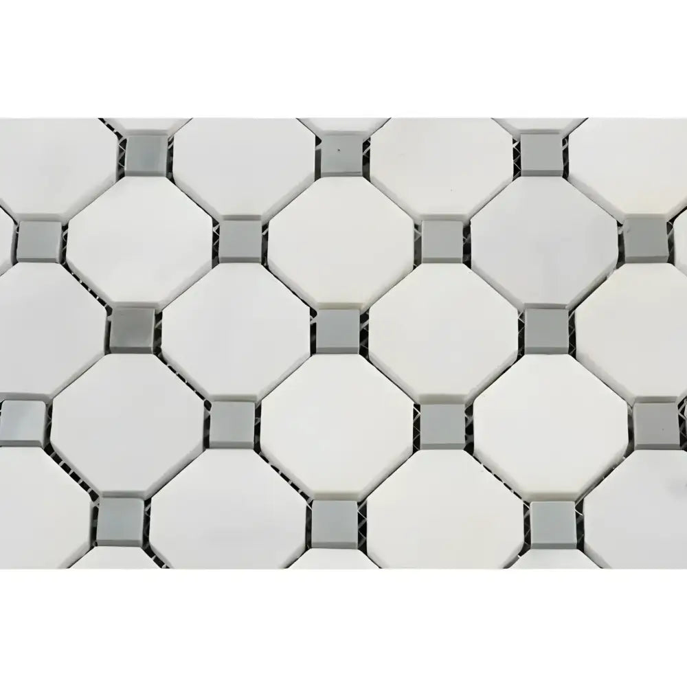 Oriental White Aurora / Asian Statuary Octagon Mosaic - w/Blue-Gray Marble Mosaic-American Stone