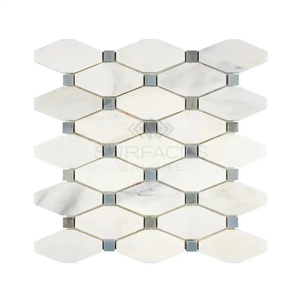 Oriental White Aurora / Asian Statuary Octave (Long Octagon) (w/Blue-Gray) Marble Mosaic-American Stone