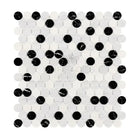 Oriental White Aurora / Asian Statuary Penny-Round (Single Color/Oriental White Aurora White Aurora/Thassos/Black) Marble Mosaic-American Stone