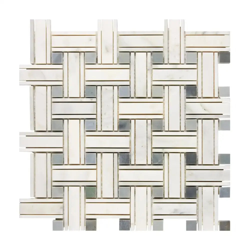 Oriental White Aurora / Asian Statuary Triple-Weave (w/Blue-Gray) Marble Mosaic-American Stone