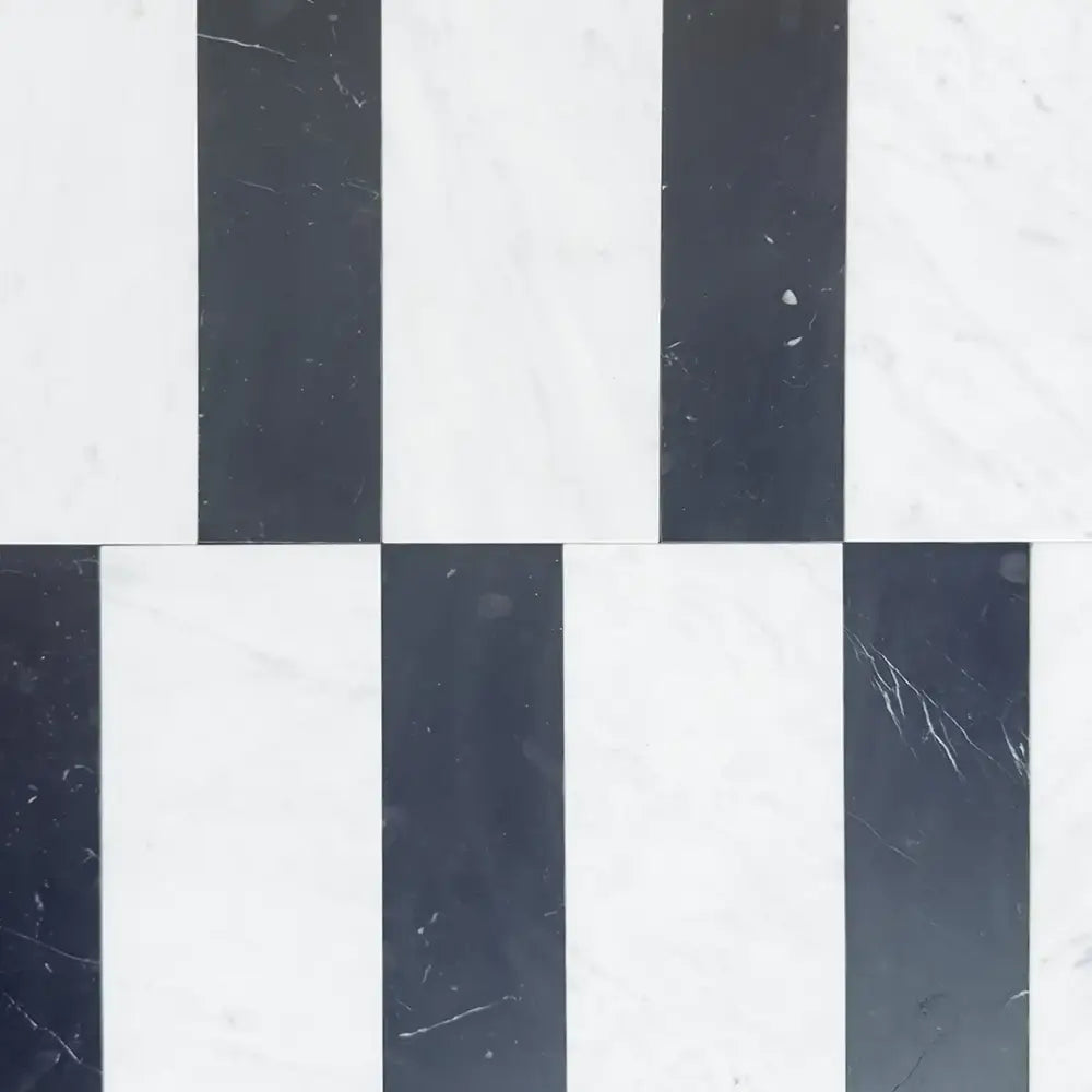 Siena in Carrara White Royale 6X12 and Nero Marquina Prestige 4X12 Set-American Stone