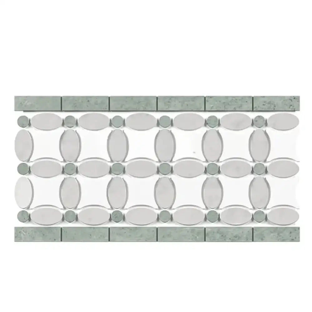 Thassos Supreme 5 3/4X11 1/4 Florida Flower Border (Thassos Supreme +White Carrara(Oval)+Ming-Green(Dots) Marble-American Stone