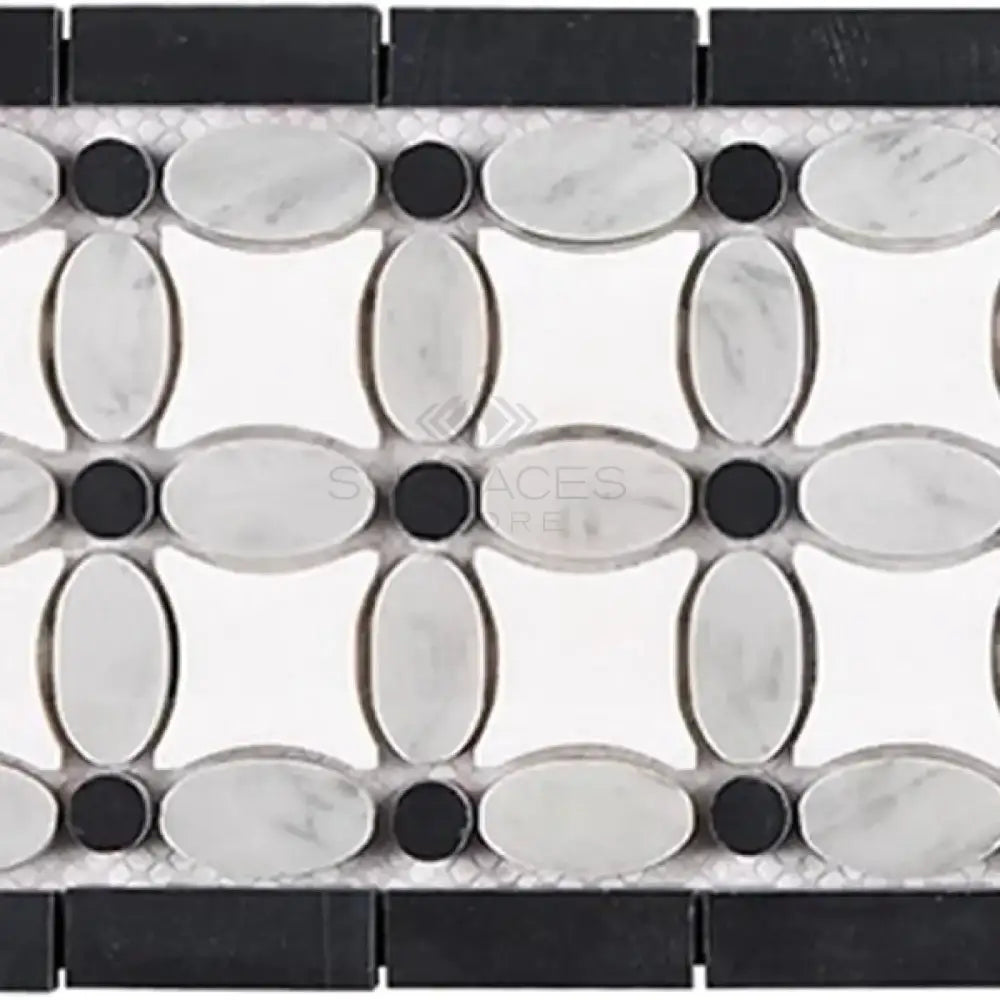 Thassos Supreme 5 3/4X11 1/4 Florida Flower Border (Thassos Supreme +White Carrara(Oval)+Black (Dots) Marble-American Stone