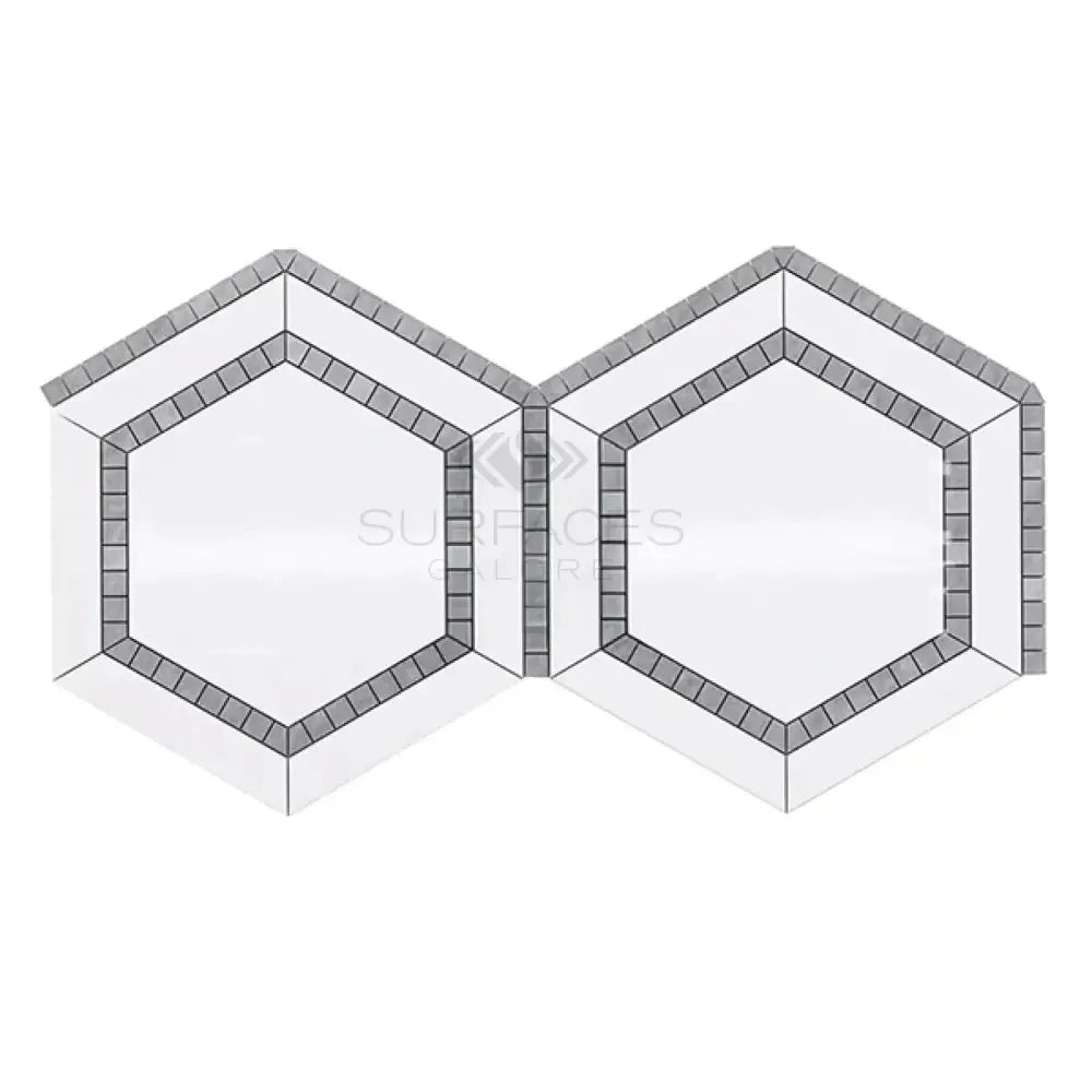 Thassos Supreme 5" Hexagon Combination w/Blue-Gray Mosaic Marble-American Stone