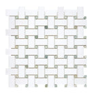 Thassos Supreme Basketweave Mosaic (w/ Ming Green) Mosaic Marble-American Stone