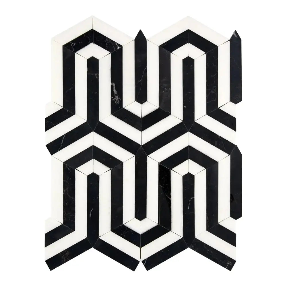 Thassos Supreme Berlinetta Design (w/ Black) Mosaic Marble-American Stone
