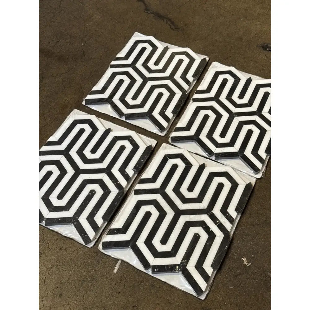 Thassos Supreme Berlinetta Design (w/ Black) Mosaic Marble-American Stone