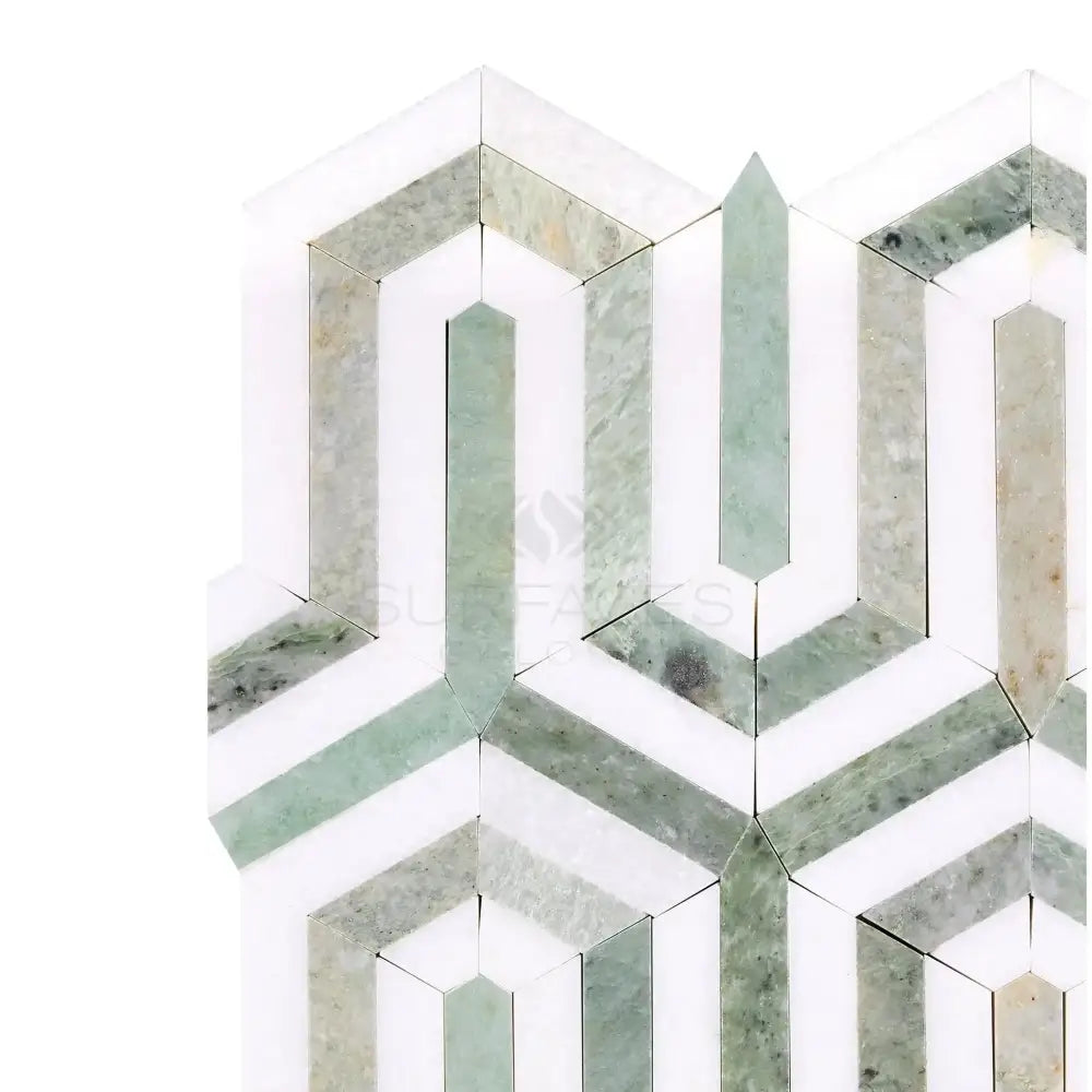 Thassos Supreme Berlinetta Design (w/ Ming-Green) Mosaic Marble-American Stone