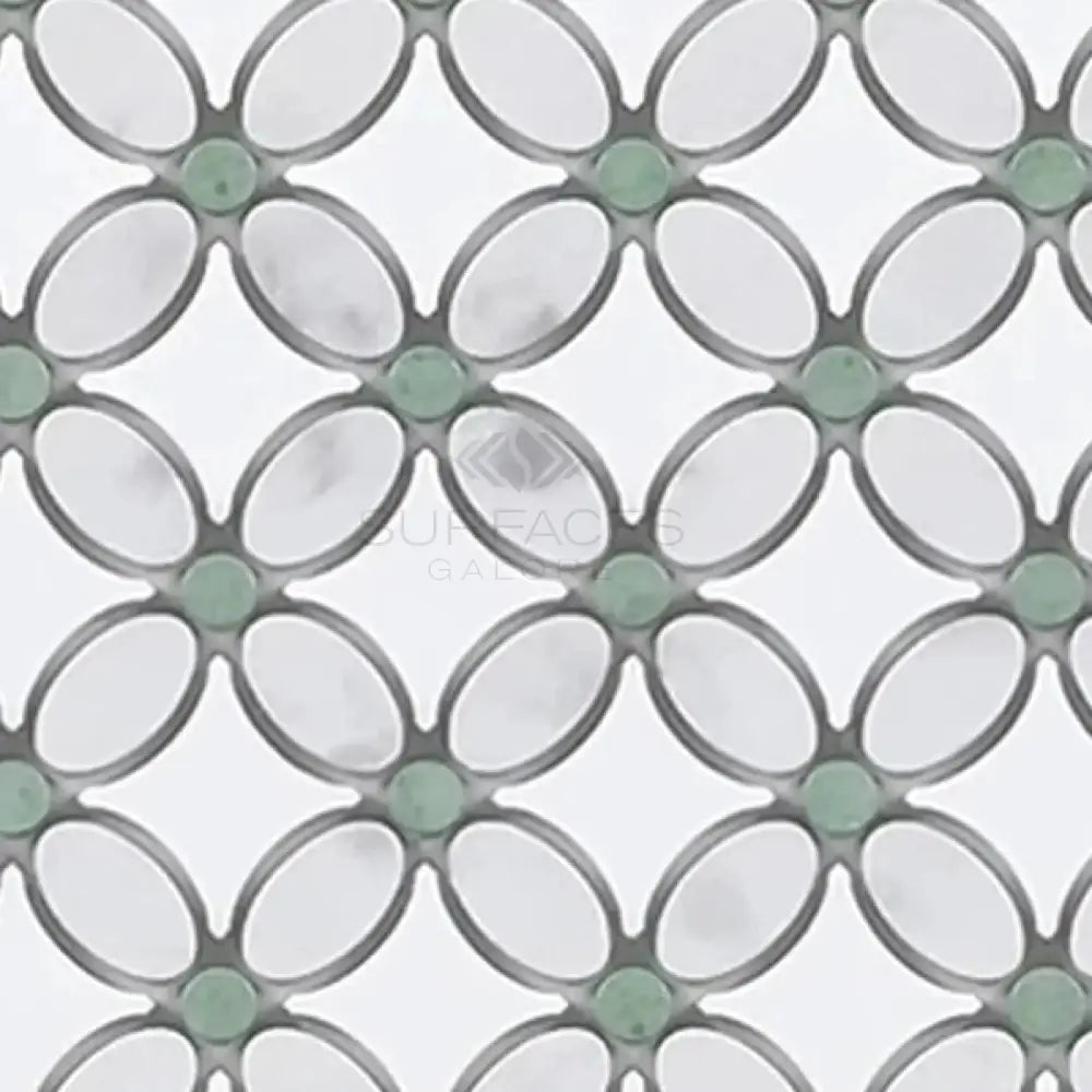 Thassos Supreme Florida Flower Mosaic (Thassos Supreme +White Carrara(Oval)+Ming Green (Dots)) Marble-American Stone