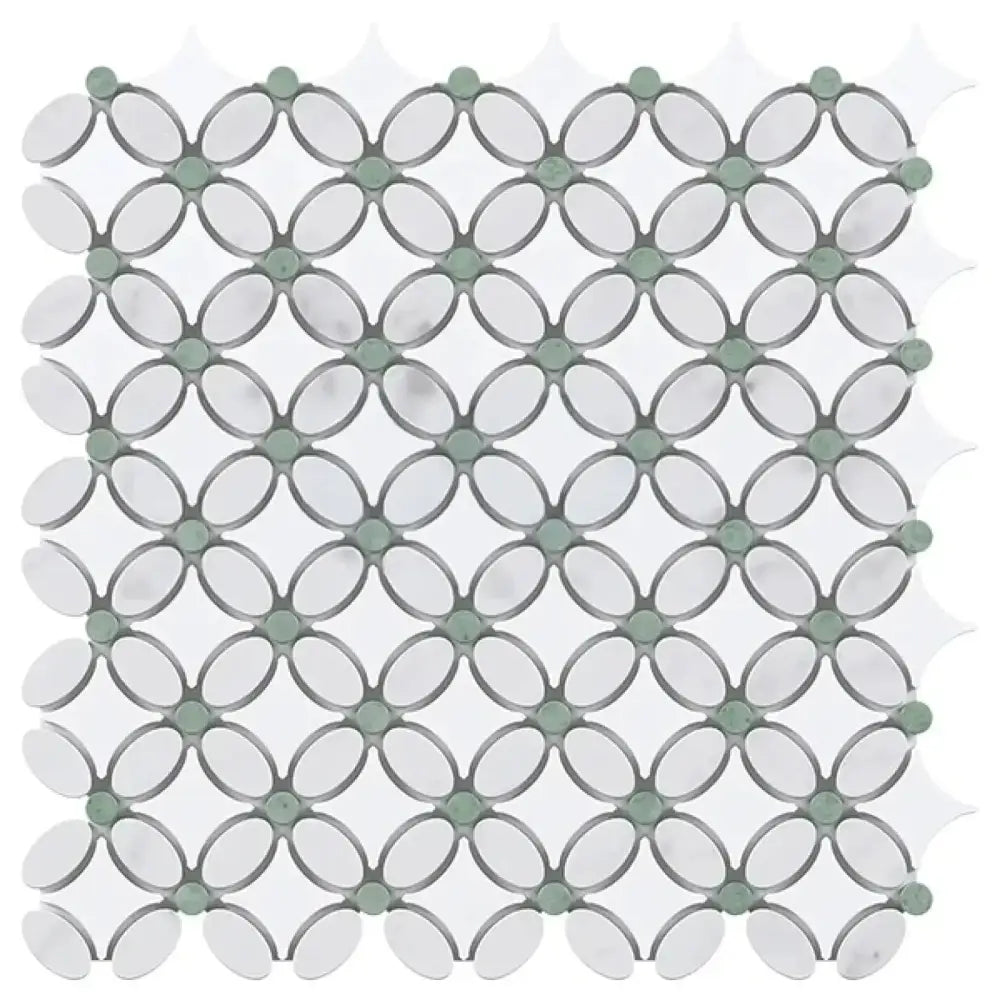 Thassos Supreme Florida Flower Mosaic (Thassos Supreme +White Carrara(Oval)+Ming Green (Dots)) Marble-American Stone
