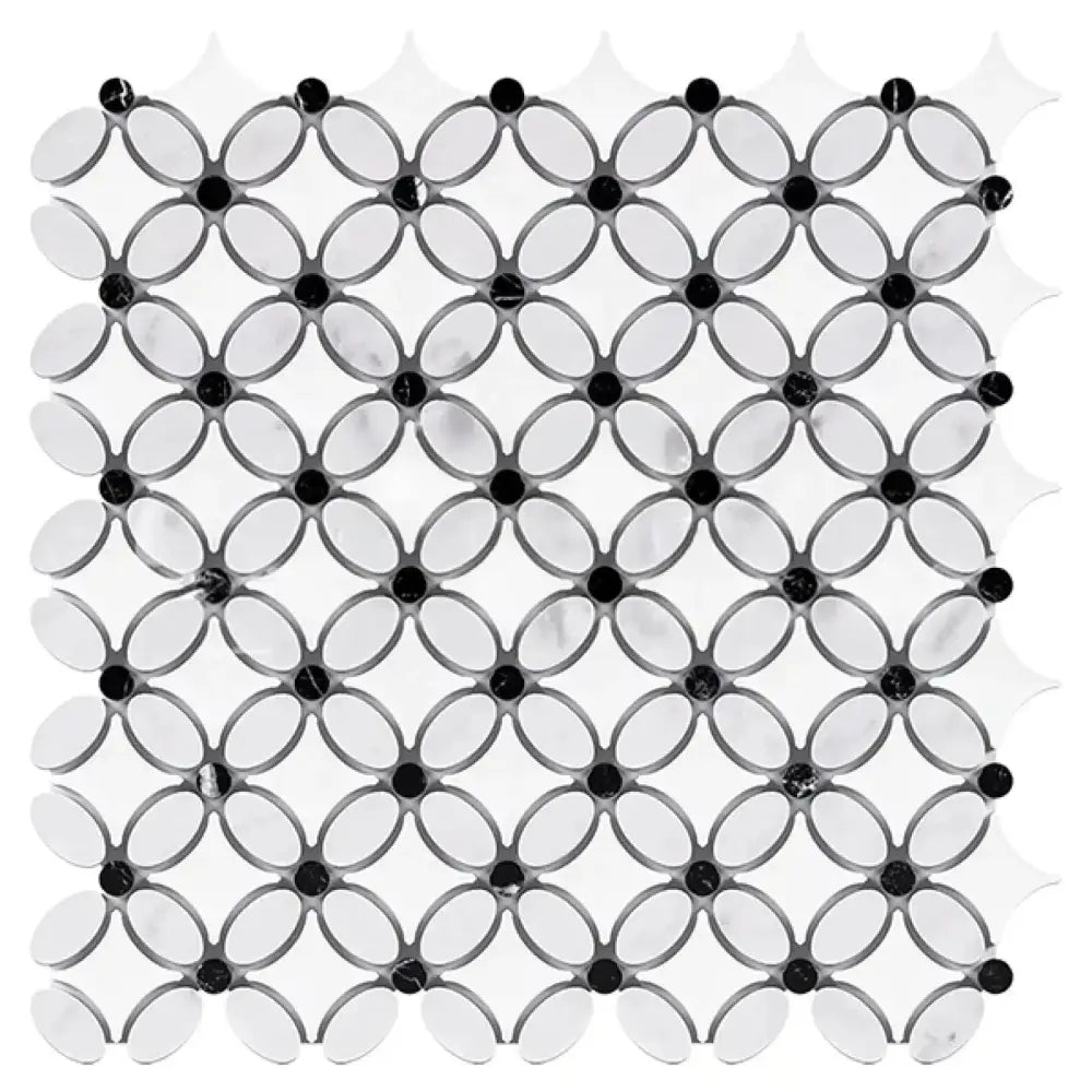 Thassos Supreme Florida Flower Mosaic (Thassos Supreme +White Carrara(Oval)+Black (Dots)) Marble-American Stone