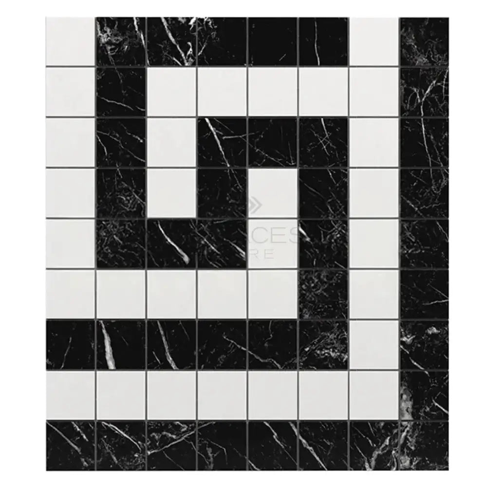 Thassos Supreme Greek Key Border CORNER (w/ Black) Marble 3 1/8 X 3 1/2-American Stone