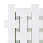Thassos Supreme Large Basketweave Mosaic (w/ Ming-Green) Mosaic Marble-American Stone