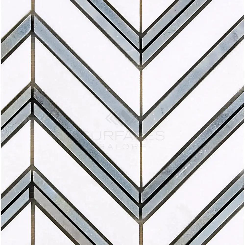 Thassos Supreme Large Chevron (w/ Blue-Gray) Mosaic Marble-American Stone