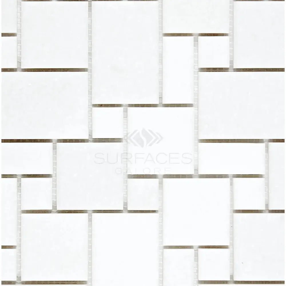 Thassos Supreme Mini-Versailles Pattern Mosaic Marble-American Stone
