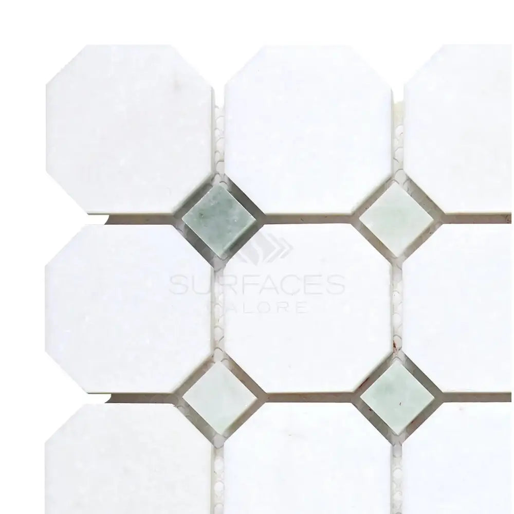 Thassos Supreme Octagon (w/ Ming-Green)Mosaic Marble-American Stone