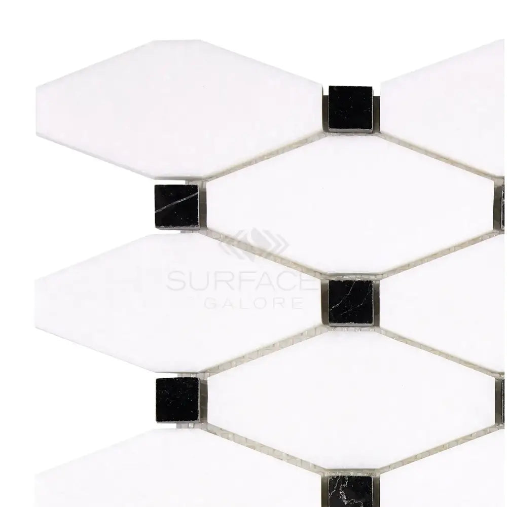 Thassos Supreme Octave (Long Octagon) (w/ Black) Mosaic Marble-American Stone