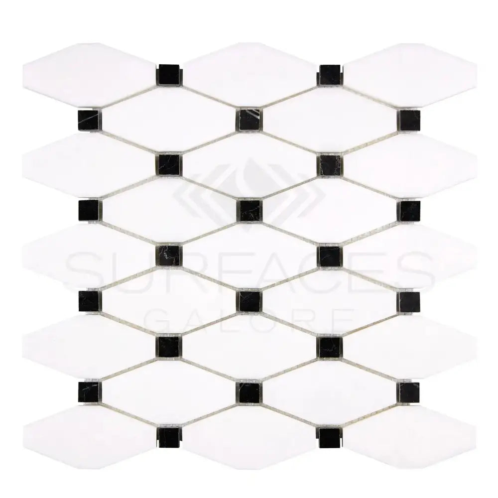 Thassos Supreme Octave (Long Octagon) (w/ Black) Mosaic Marble-American Stone