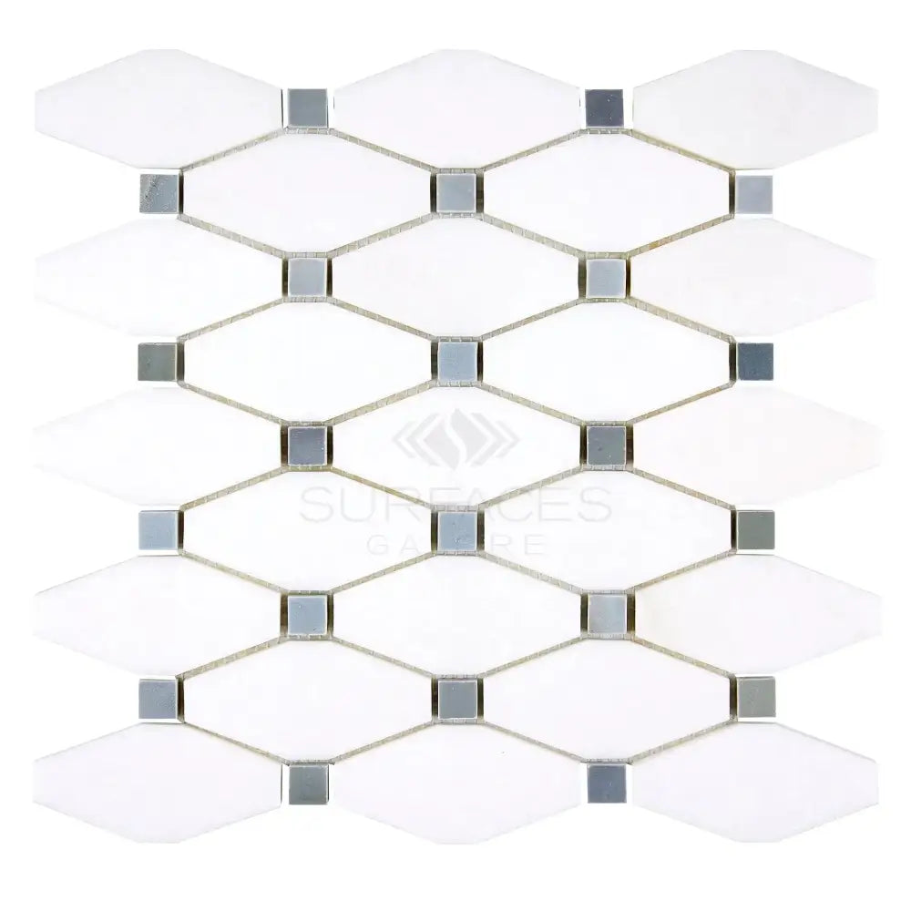 Thassos Supreme Octave (Long Octagon) (w/ Blue-Gray) Mosaic Marble-American Stone