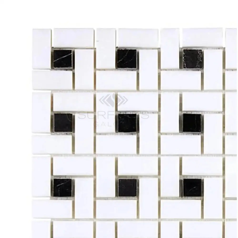 Thassos Supreme Pinwheel Mosaic (w/ Black) Mosaic Marble-American Stone
