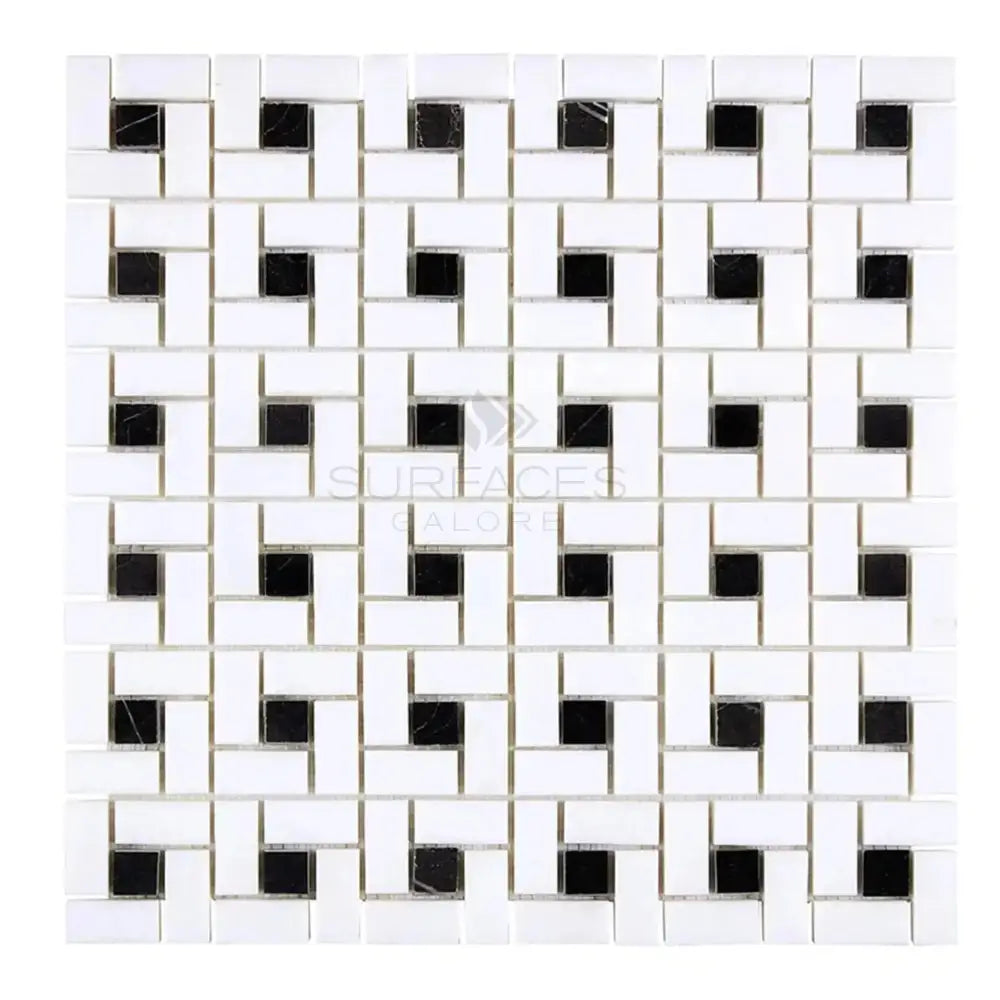 Thassos Supreme Pinwheel Mosaic (w/ Black) Mosaic Marble-American Stone