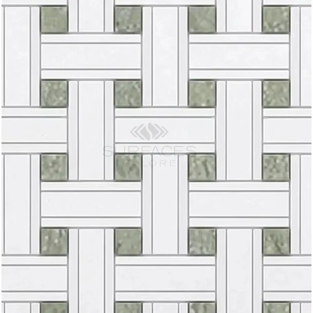 Thassos Supreme Triple-Weave (w/ Ming-Green) Mosaic Marble-American Stone