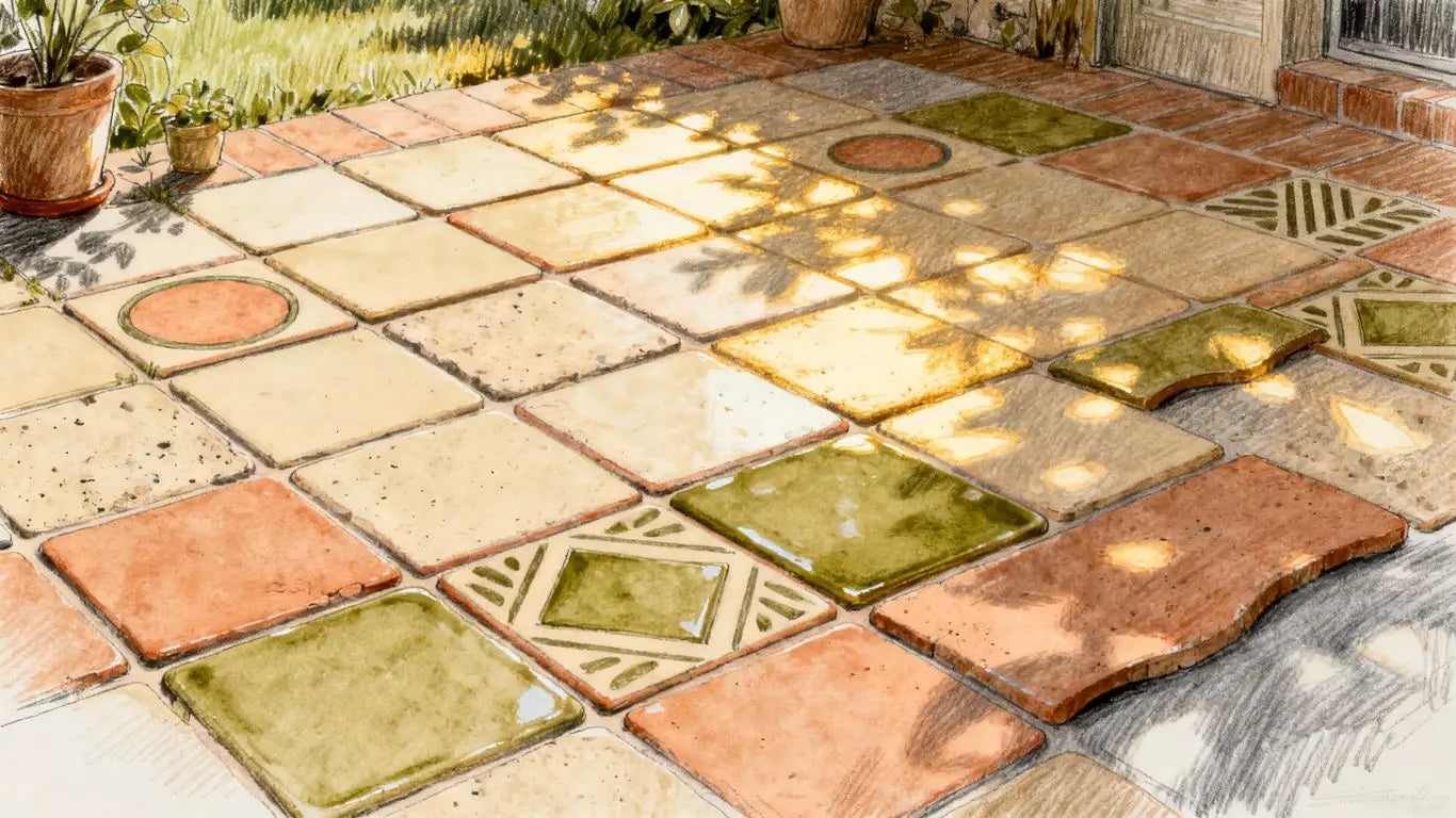 Affordable outdoor tiles in a sketch style.