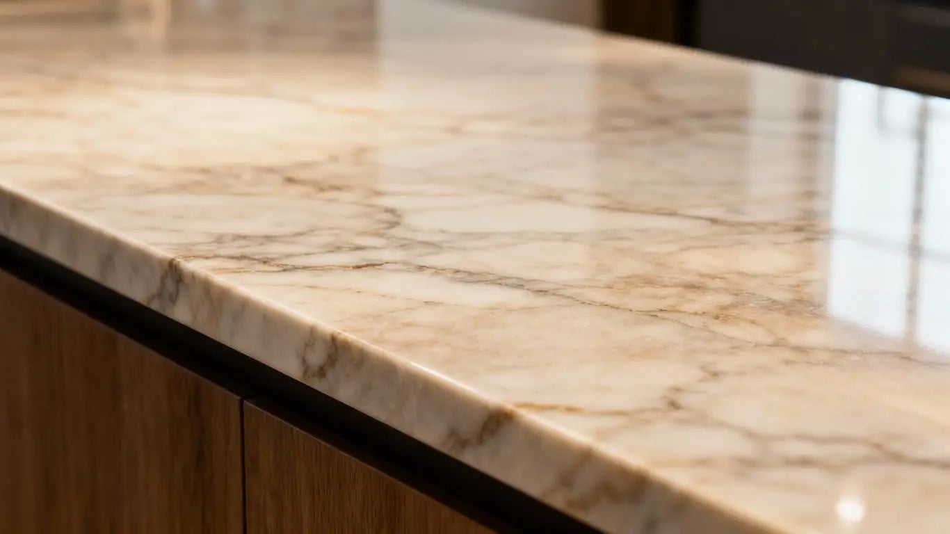 Elegant Purestone countertop with natural veining and polished finish.