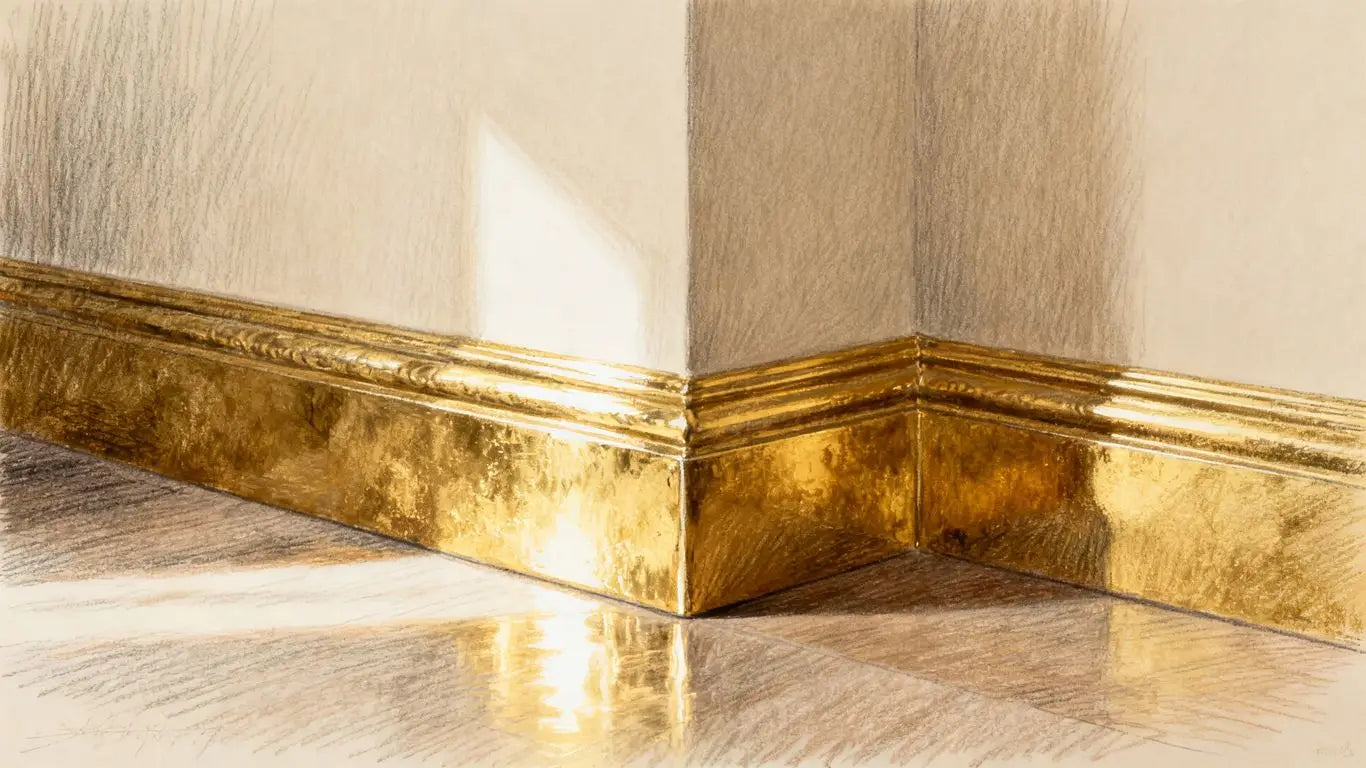 Gold baseboard trim accentuating a room corner.
