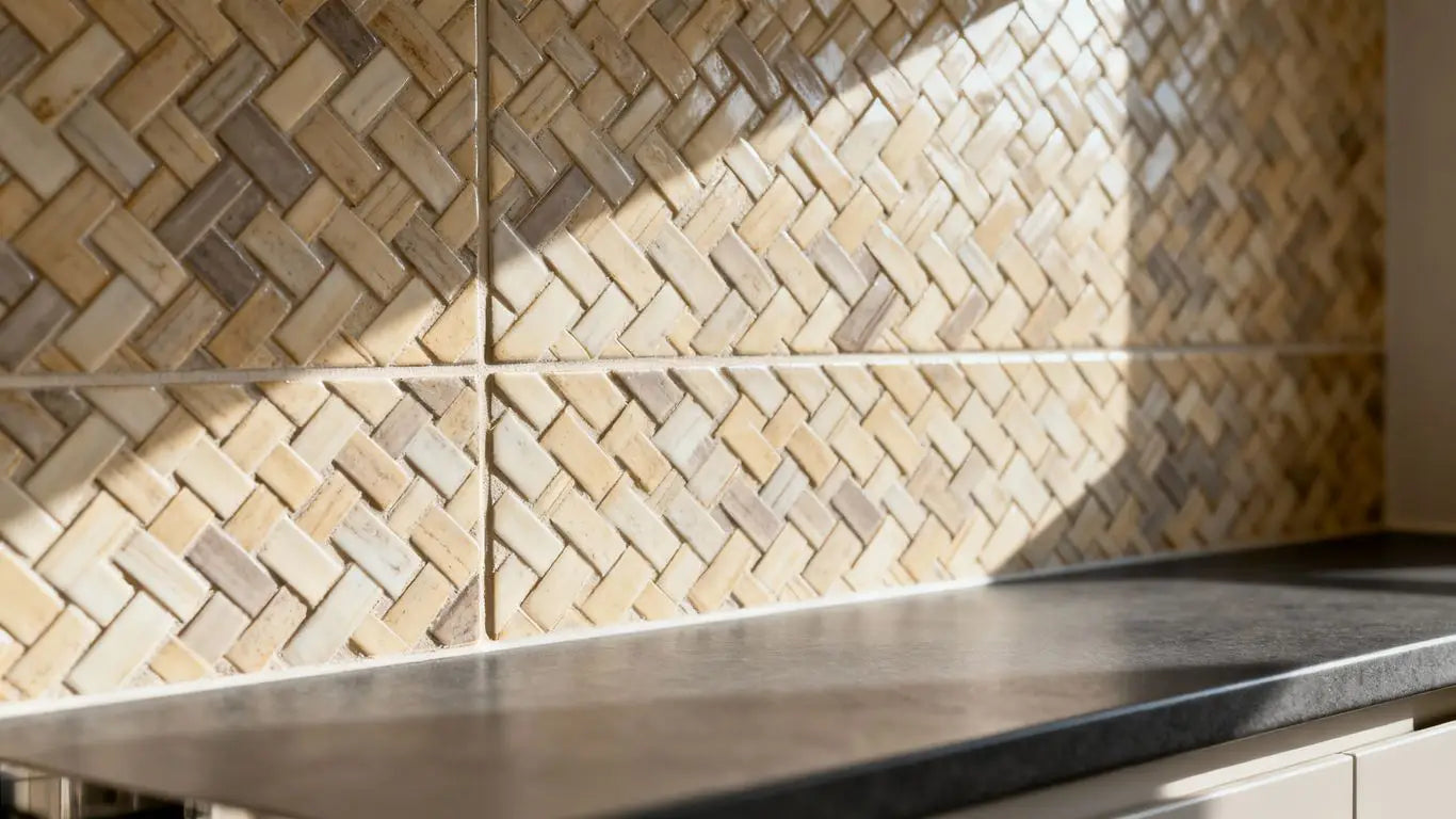 Basketweave tile kitchen backsplash detail